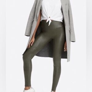 Spanx faux leather high waisted leggings olive size large
